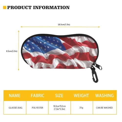 AFPANQZ Glasses Case with Carabiner Hanging Portable Neoprene Zipper Sunglasses Case Soft Lightweight - color: 3d America Flag