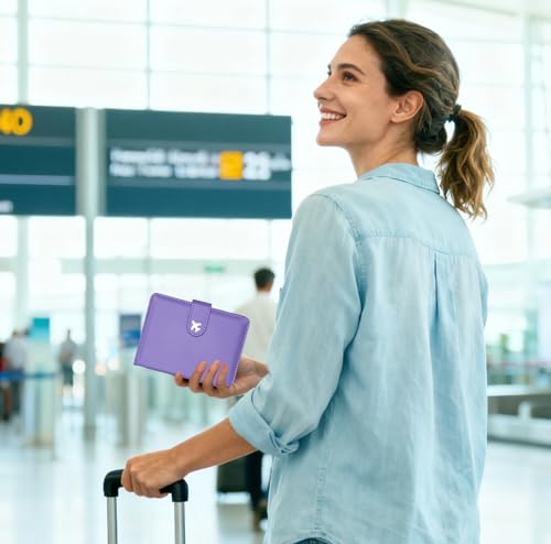 Passport Holder, Travel Wallet Cover with Pen Loop | Cute RFID Blocking Leather Case with Magnetic Closure for Travel Essentials-Purple - color: U-Purple