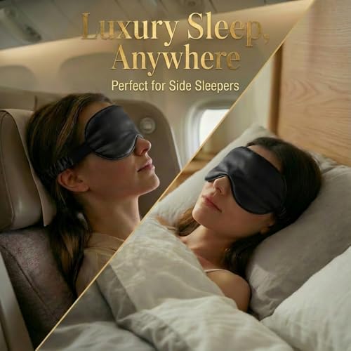 MATASSE 100% Mulberry Silk Sleep Mask 22 Momme Grade 6A - 3D Contoured Eye Mask for Sleeping, 14mm Deep Eye Cups, Total Blackout Blindfold for Women Men, Adjustable Strap, Side Sleeper (Black) - color: Black