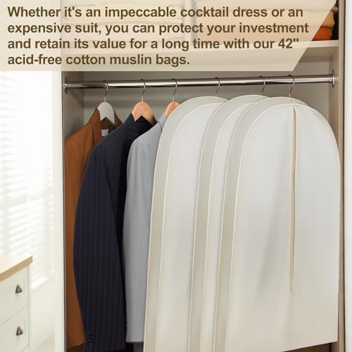 70 Inch Acid Free Cotton Muslin Suit Garment Bag Long Dress Suit Storage Box Closet Organizer for Suits, Coats, Travel Bag - size: 70 Inch