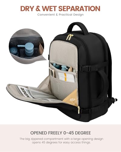 LOVEVOOK Carry on Backpack, 50L Large Travel Backpack For Airplanes, TSA Personal Item Travel Bag, Waterproof Daypack Fits 18 Inch Laptop, Business Weekender Overnight With 3 Packing Cubes, Black - color: Black, size: 50l-18 Inch-4pcs