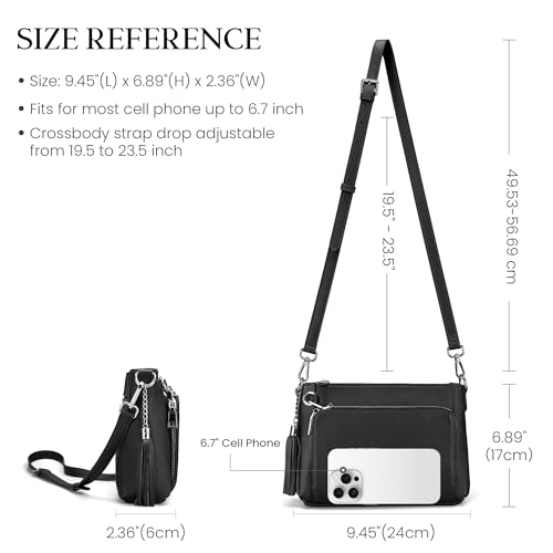 befen Anti Theft Genuine Leather Crossbody Bags for Women Handbags and Shoulder Basg with Built in Wallet RFID Leather Purse - color: Deep Black