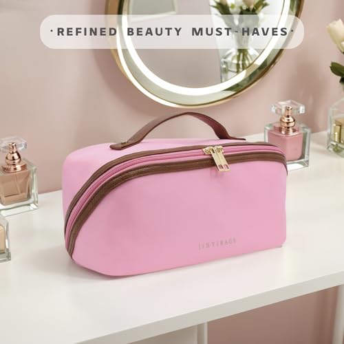 Travel Makeup Bag – Large Cosmetic Organizer with Waterproof Nylon, Smooth Double Zipper & Tear-Resistant Lining, Toiletry Pouch for Women (Pink) - color: 05-Pink