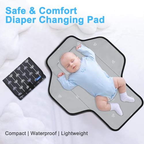 Baby Portable Changing Pad Travel - Waterproof Compact Diaper Changing Mat with Built-in Pillow - Lightweight & Foldable Baby Diaper Changer, Newborn Shower Gifts - color: Black-Arrows