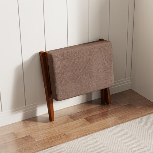 BAMBOOHOMIE Foldable Foot Stool Ottoman, Modern Foot Rest with Bamboo X Legs & Thick Foam Cushion, Folding Foot Stools Small Padded for Bedroom Living Room, Footstool for Chair Couch (Brown - Brown) - color: Brown - Brown
