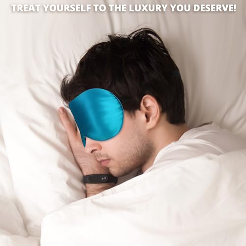 Silk Sleep Mask 100% 22 Momme Mulberry, Sleep Eye Mask for Women Men, Blackout Blindfold with Adjustable Strap, Side Sleeper Eye Cover, Soft Eyeshade Filled with Premium Mulberry Silk (Peacock Blue) - color: 22 Momme-peacock Blue