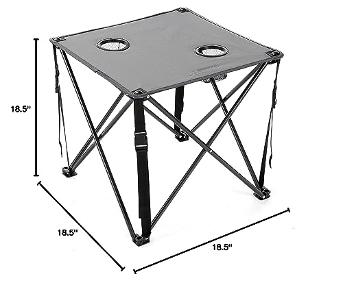 ARROWHEAD OUTDOOR 26” (66cm) Portable Camping Folding Table, 2 Cup Holders, Square, Carrying Case, Steel Frame, High-Grade 600D Canvas - color: Grey