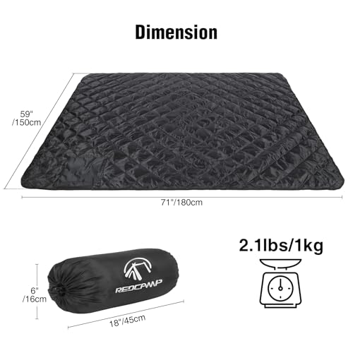 REDCAMP 71"x 59" Waterproof Outdoor Camping Blanket with Sherpa Lining, Cold Weather Warm Blanket Windproof for Camping Stadium, Hiking, Trip Machine Washable - color: Black/59''x71''