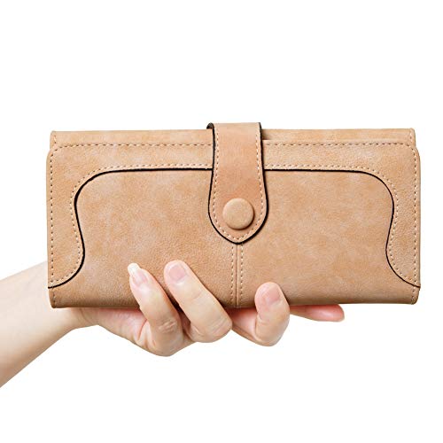Women's Vegan Leather 17 Card Slots Card Holder Long Big Bifold Wallet - color: Pink
