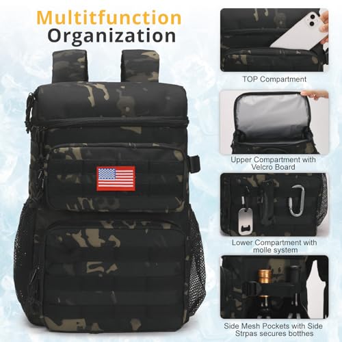 Tactical Backpack Cooler,Soft Lightweight Leakproof Cooler Backpack,Insulated Cooler Bag,Portable Soft Cooler Bag Waterproof for Beach, Travel, Camping, Picnic, Hiking - color: Black Camo