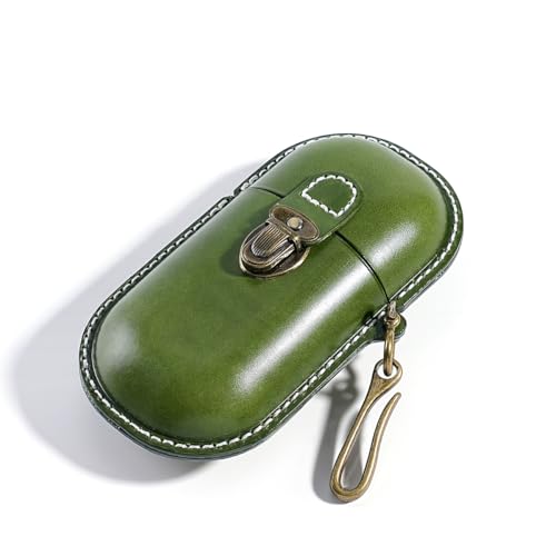Leather eyeglass protective case - Portable travel sunglasses case - Suitable for both men and women - style: Buckle-green