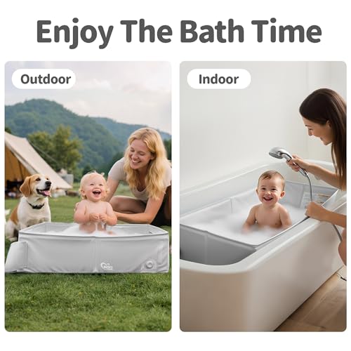 Baby Bathtub for 6M-3Y Toddler, Baby Shower Gifts & Registry Search for Boys Girls, Collapsible & Portable Bathtub for Beach Vacation Travel, Bath Essentials for Toddler, Newborn, Kids