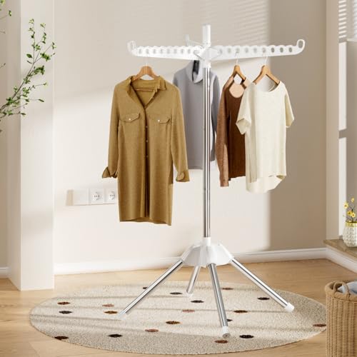 Abiglifty Rotatable and Foldable Clothes Drying Rack, Space Saving Free Standing Laundry Drying Rack for Indoor, Balcony, 1 Layer - size: 1 tier