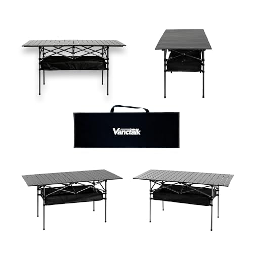 Outdoor Folding Table, 7.93LBS Ultralight Camping Table with Built-in Storage & Carry Bag, 225LBS Heavy Duty Aluminum Tabletop Carbon Steel Frame for Camping, Picnic, Beach, BBQ - color: Black