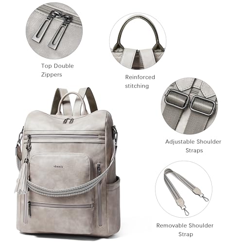 Shrrie Vegan Leather Laptop Backpack for Women 15.6 inch Work Backpack Fashion Travel Backpack Purse for Business College - color: 1 Two-toned Gray