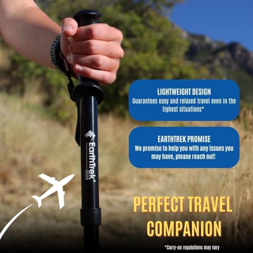 Earth Trek Gear Compact Adjustable Hiking Poles - Folding Walking Stick & Trekking Poles for Walking, Hiking, and Walking - Lightweight Aluminum, 45-50" Height