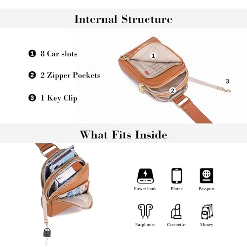 INICAT RFID Blocking Sling Bag, Anti Theft Crossbody Bag for Women Compact Travel Purses Leather - color: Brown Leather
