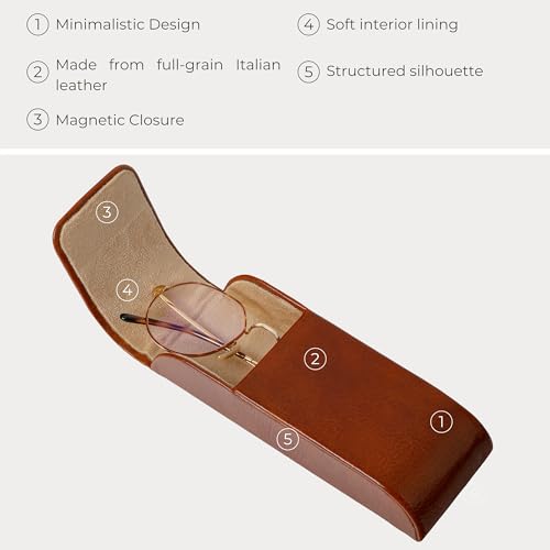 Time Resistance Leather Glasses Case - Hard Shell Leather Glasses Case - Made in Italy - color: Cognac