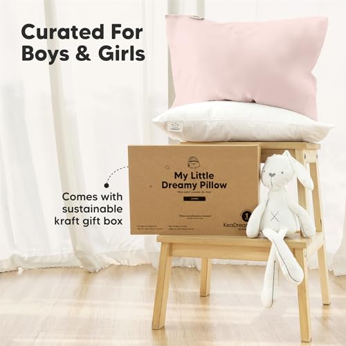 KeaBabies Organic Toddler Pillow with Pillowcase, Jumbo 14X20 - Soft Cotton Toddler Pillows for Sleeping - Machine Washable - Perfect for Travel, Toddler Bed Set (Mist Pink) - color: Mist Pink