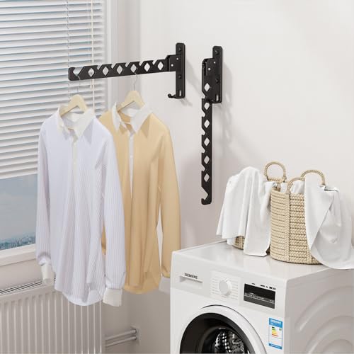Wall Mounted Clothes Drying Rack, Wall Clothes Hanger Foldable, Laundry Hanger Hook for Bathroom, Wall Clothes Rack Indoor, Perfect for Small Spaces, Matte Black - color: Black