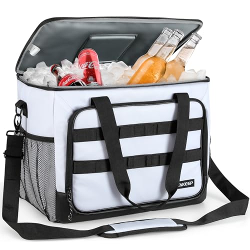 ZAKEEP Soft Cooler Bag, 30 Cans Collapsible Cooler with Adjustable Shoulder Straps, White Ice Chest for Camping, Beach, Hiking, Picnic