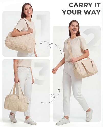 Percover Weekender Bag for Women, Ultra Lightweight Travel Duffle, Carry On Personal Item Overnight Bag with Toiletry Pouch & Compartments, Quilted Gym & Travel Bag, Ivory Beige - color: Ivory Beige