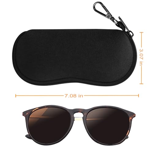 FINTIE Glasses Case with Carabiner, Ultra Light Portable Neoprene Zipper Sunglasses Soft Case - color: Black
