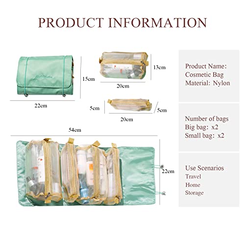 LumiSyne 4 In 1 Detachable Toiletry Bag Hanging Roll-Up Makeup Bag Large Capacity Travel Wash Bag Mesh Cosmetic Bag Portable Foldable Toiletry Bag Waterproof Cosmetic Organizer Bag For Travel Daily - color: Green