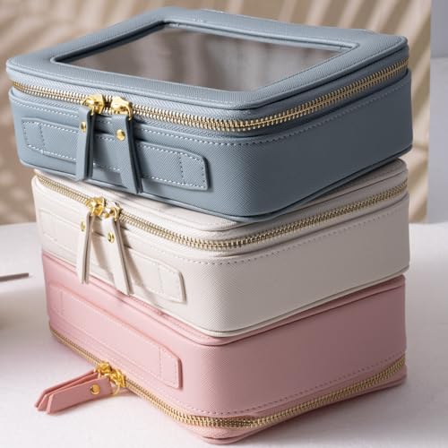 SANHECUN Toiletry bag waterproof cosmetic organizer with handle large opening for travelling car organizer (White) - color: White