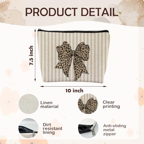 Leopard Coquette Bow Makeup Bag, Coquette Bow Gifts Supplies Cosmetic Bags for Women, Leopard Cheetah Bow Print Striped zipper Makeup Pouches for Purse - color: Striped Bow