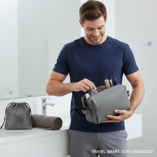 2Pack Men's Toiletry Bag Pu,Travel Toiletry Organizer, Waterproof Shaving Kit Pouch For storing daily essentials like toiletries and cosmetics,Black (Grey) - color: Grey