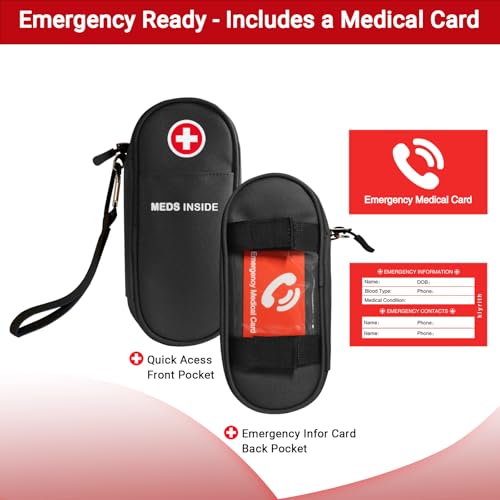 EpiPen Carrying Case Insulated, Travel Medical Bag with YKK Zipper, Emergency Medication Organizer Pouch for 2 Epi Pens or Auvi-Q, Anti-Histamine, Asthma Inhaler, Allergy Medicines, Black - color: Black
