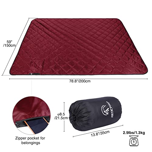 REDCAMP 59"x 78" Waterproof Outdoor Camping Blanket, Stadium Blankets for Camping with Sherpa Fleece Lining, Large Windproof Blanket for Picnic Hiking Road Trip, Machine Washable - color: Red/59"x 79" Red