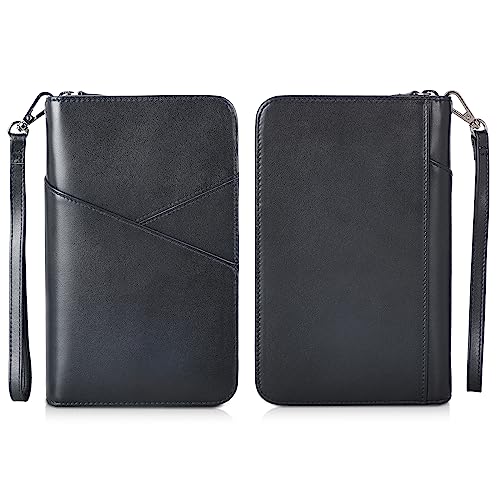 Polare Napa Leather Passport Holder With YKK Zipper RFID Blocking Travel Document Organizer Ticket Holder Cover Case Holds 2 Passports (Black) - color: Black