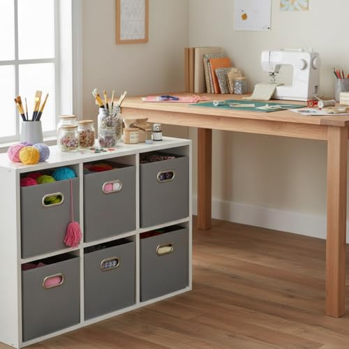 Household Essentials Fabric Storage Bins 6 Piece Set, Strong Poly-Woven Fabric, Sturdy Chipboard Sides, Grommet Front Handle, Stackable and Foldable, Classic Design, Dove Gray - color: Gray, size: 11” L x 11” W x 11” H