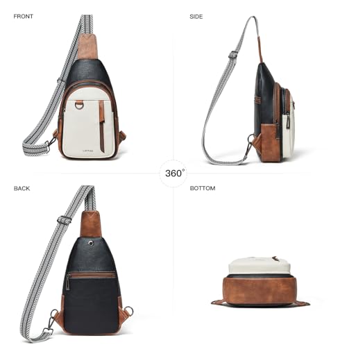 LATMAP 7L Sling Bag for Women Men Leather Small Sling Backpack Daypack Anti Theft Fanny Pack Crossbody Purse Travel - color: Regular Size-black and Brown With Beige
