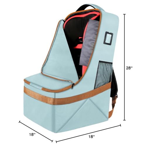 YOREPEK Padded Car Seat Travel Bag for Air Travel, Carseat Cover Backpack with Shoulder Straps, Large Carseat Gate Check Bag, Baby Travel Essential(Light Cyan) - color: Light Cyan