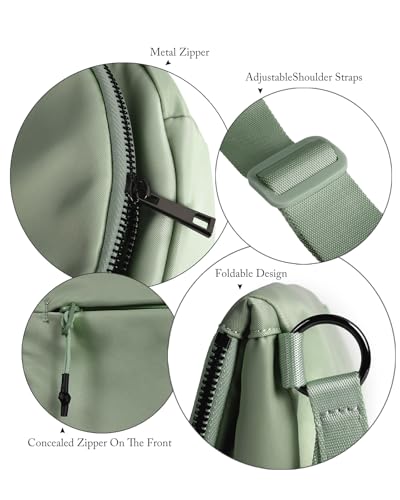 Crescent Bag for Women and Men, Fashion Medium Nylon Folding Crescent Moon Bag Single Shoulder Bag with Adjustable Strap - color: Bean Green