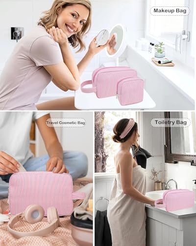 2Pcs Mini Makeup Bag, Small Makeup Pouches for Purse Cute Cosmetics Bag Pouch with Slip-in Pockets Small Travel Toiletry Bag Zipper Makeup Aesthetic Accessories Storage Bag - color: 0-Pink Set