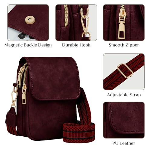 Fashion Small Crossbody Bags for Women Trendy Designer Cell Phone Purses Wallets with Card Holder Anti Theft Travel - color: Red
