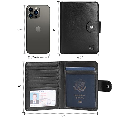 Polare Luxury RFID Blocking Leather Passport Holder Travel Wallet For Men and Women (Black(Snap Version)) - color: Black(Snap Version)