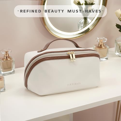Travel Makeup Bag – Large Cosmetic Organizer with Waterproof Nylon, Smooth Double Zipper & Tear-Resistant Lining, Toiletry Pouch for Women (Beige) - color: 05-Beige