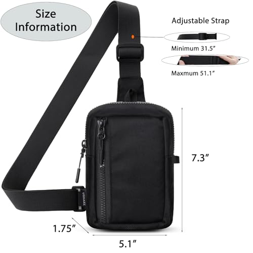 USHAKE Small Crossbody Bags for Women Men - Mini Sling Bag for Traveling and Hiking - color: Black