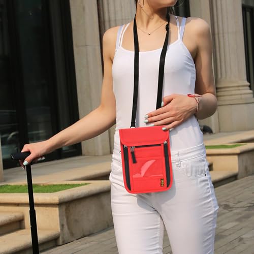 Neck Wallet Lightweight RFID Blocking Waterproof Travel Pouch Passport Wallets for Women Men - color: B-Red