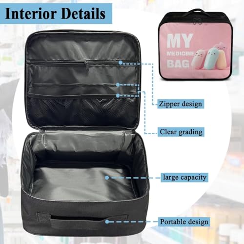 First Aid Kit Bag Empty Pink Color-Coded Emergency Medical Pouch for Hospitals Schools and Home Use Constructed with Tear-Resistant Fabric - color: Pink Cartoon