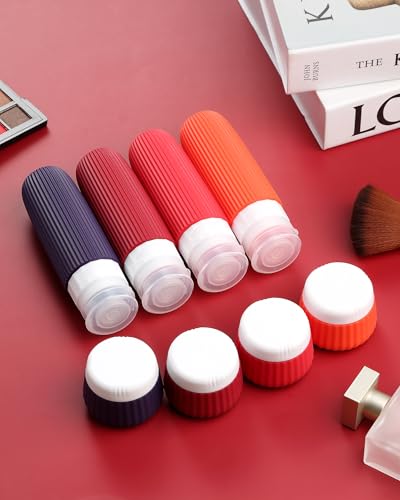Mrsdry Travel Bottles for Toiletries 8 Pack, TSA Approved 3 oz Travel Containers, Clear Bag, Leak Proof Silicone Squeezable Jars - color: Dark Red, size: Bottle 3oz Jars 1oz