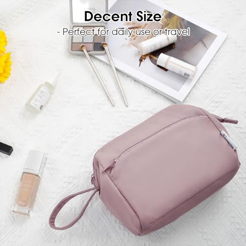 Narwey Large Makeup Bag Women Wide-open Make up Bag Travel Cosmetic Bag Organizer Toiletry Bag for Cosmetics Toiletries Accessories (Dusty Rose) - color: Dusty Rose