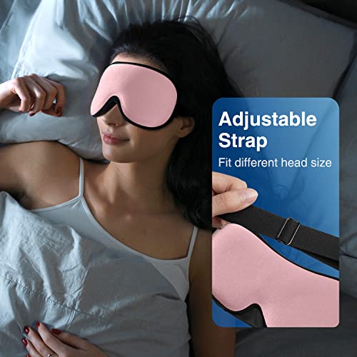 YFONG Weighted Sleep Mask, Women Men 3D Eye Mask Blocking Lights Sleeping Mask (4.2oz/120g), Pressure Relief Night Sleep Eye Mask with Adjustable Strap, Eye Cover Blindfold for Travel Nap Yoga, Pink - color: Pink
