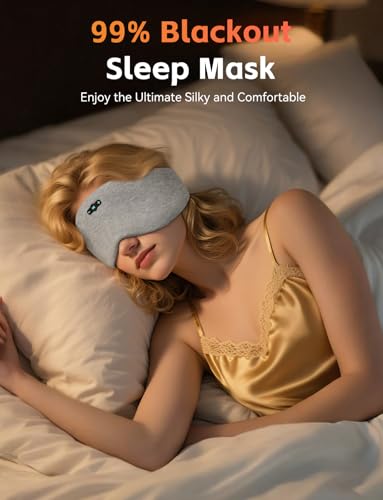 Sleep Mask with Bluetooth 6.0 Headphones, 20H Playtime Sleeping Headphones for Side Sleepers, Adjustable Blackout Eye Mask for Travel Meditation, Noise-Reducing Sleep Mask Gifts for Women Men, Gray
