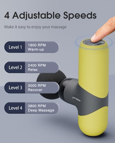 Morelax Mini Massage Gun Portable Deep Tissue Muscle Percussion Massager, Electric Handheld Sport Massager with 6 Massage Heads 4 Speed, Best Gift (Yellow) - color: Yellow
